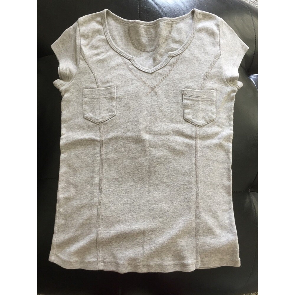 SPFIT Pockets Seamed Light Gray V Neck Tee T-Shirt Top XS S 2 4 6